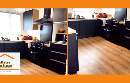 Superbe cuisine noir rénover et optimisée par La Maison Des Travaux d'Aix-en-Provence