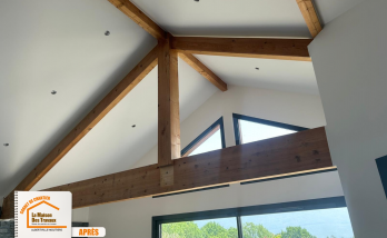 plafond cathédral Mercury, La Maison des Travaux Albertville, création solives et chevrons, rénovation hauteur sous plafond, artisan charpentier Savoie