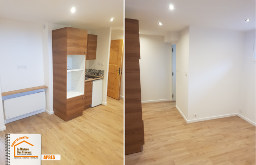 studio lumineux rénové, salle d’eau moderne Méribel, rénovations montagne Savoie, courtier travaux expert