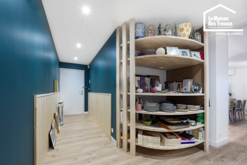 Meuble bibliothèque en arrondi sur mesure