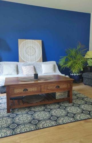 Rénovation mur bleu salon Essonne