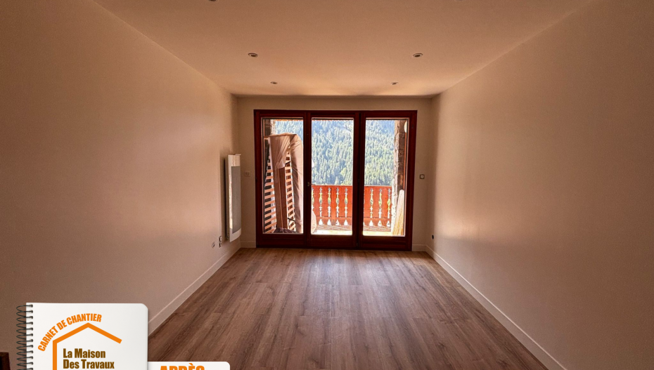 Techniques de rénovation studio, Studio avant-après rénovation, Rénovation studio étapes, Réhabilitation studio alpin, Studio rénové isolation thermique, Travaux de rénovation détaillés,