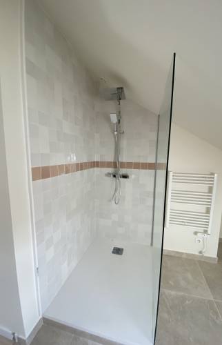 Création douche, receveur, colonne de douche, paroi et faïence 