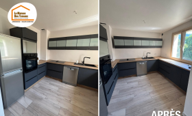 rénovation complète cuisine Ville-en-Sallaz, aménagement cuisine lumineuse, installation cuisine moderne, coordination travaux Annemasse, artisan rénovation cuisine