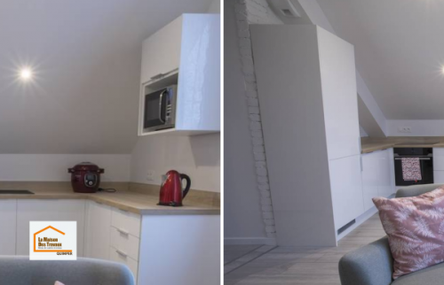 Rénovation d’une cuisine à Quimper créant un espace ouvert, lumineux et fonctionnel. Un projet réalisé avec des artisans sélectionnés par La Maison Des Travaux Quimper.