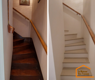 Escalier en bois avant et apres