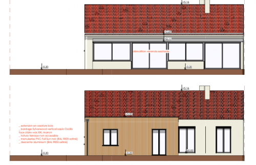 Transformation d'une véranda en extension bois à Vertou - plans