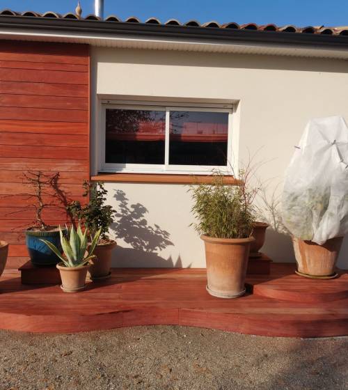 Création d'une terrasse bois en padouk avec bardage bois - Montauban 82000