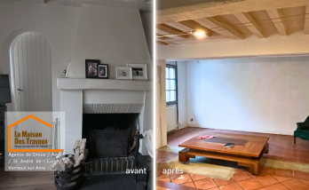 Une cheminée rénovée avec élégance, sublimant le charme authentique de cette maison à Abondant. 🔥