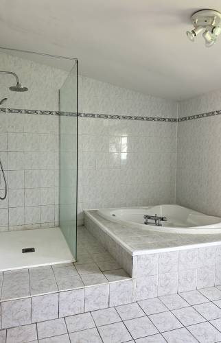 Espace douche et baignoire avant rénovation de salle de bain
