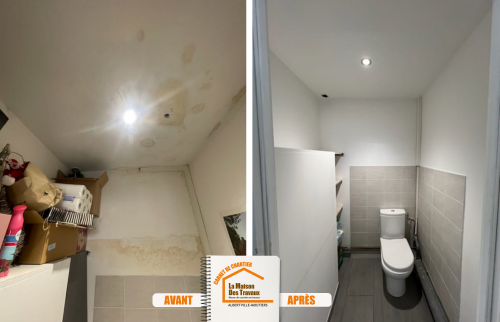 rénovation WC Albertville, dégât des eaux WC, travaux WC Moûtiers, artisans rénovation Albertville, réparation infiltration eau