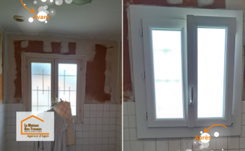 Remplacement d’une ancienne fenêtre simple vitrage par une menuiserie PVC moderne au Passage (47520), pour améliorer le confort thermique et la luminosité.