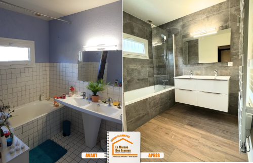 rénovation haut de gamme salle de bain, projet sur mesure salle de bain, matériaux nobles salle de bain, courtier travaux Chamonix, artisans rénovation 74220, courtier en travaux