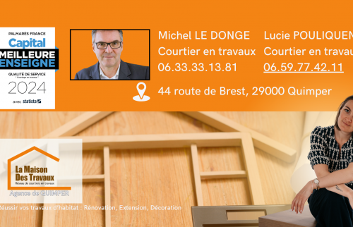 📍”Courtier Michel Le Donge à Quimper : rénovation, extension, déco pour votre habitat. Devis gratuit en 24h.”