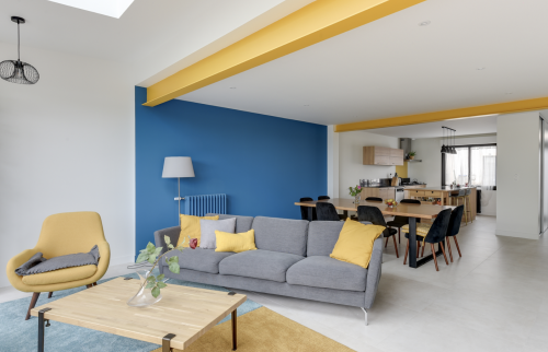 Salon avec pose IPN - Extension en ossature bois À Vertou (44)