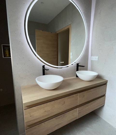 Création de salle de bain avec meuble double vasque et miroir rétroéclairé - Nantes 44000