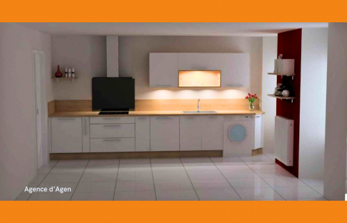 Découvrez cette cuisine rénovée entre Bon-Encontre et Saint-Caprais-de-Lerm avec un carrelage lumineux posé par La Maison Des Travaux d’Agen.