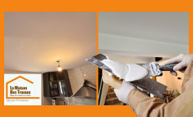 Plafond rénové à Venelles : résultat lisse et lumineux dans un salon redonné à neuf grâce à Laurent Nemer, courtier La Maison Des Travaux.