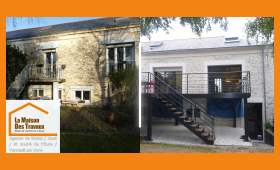 Rénovation façade à Dreux : transformation complète avec une terrasse moderne et accès métal.