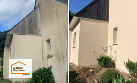 Ravalement de façade à Quimper avec comparaison avant/après : nettoyage complet et remise en état pour redonner éclat et modernité à la maison.