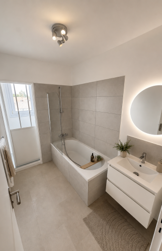  Salle de bain rénovée avec suggestion d'aménagement