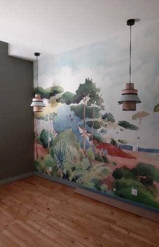 Rénovation appartement murs et plafonds - salon avec papier peint intissé Isidore Leroy  à Meaux (77100)