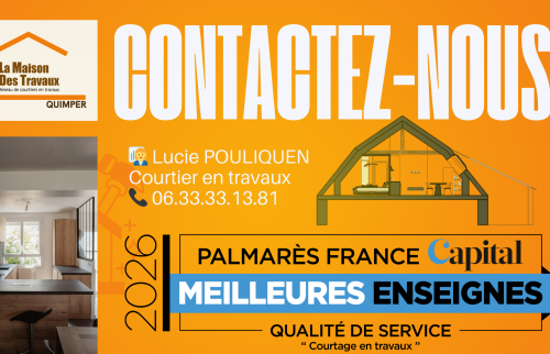 La Maison Des Travaux Quimper – Lucie Pouliquen, courtière en travaux : accompagnement personnalisé pour vos projets de construction, extension et rénovation dans le Finistère Sud.