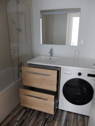 Lyon (69009) : installation d'un meuble vasque intégré pour l'emplacement du lave-linge
