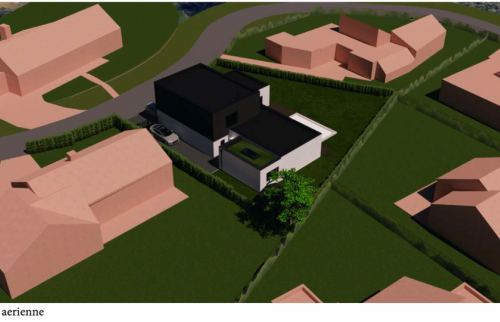 Vue aérienne de l'implantation de l'extension de la maison 