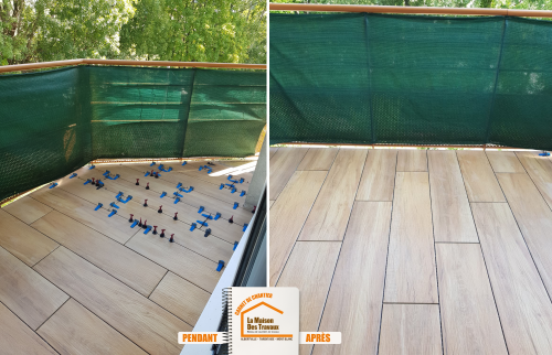 terrasse carrelage effet bois, rénovation extérieur appartement, aménagement terrasse montagne, travaux terrasse Praz-sur-Arly, la maison des travaux sallanches