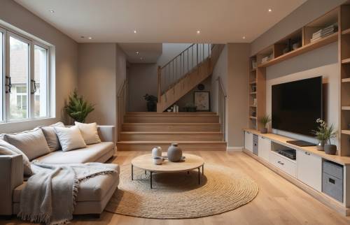 Rénovation et aménagement d'un souplex en salon télé 