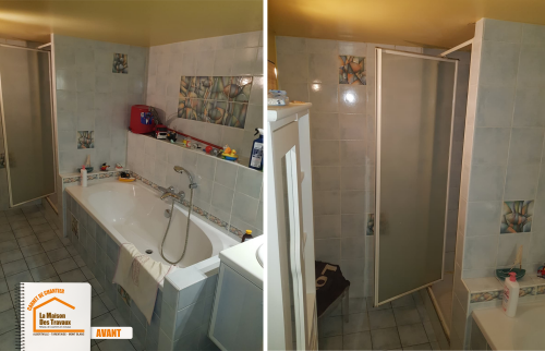 rénovation salle de bains montagne, salle de bains haut de gamme Savoie, faïence zellige artisan, douche italienne sur mesure, rénovation maison La Côte-d’Aime