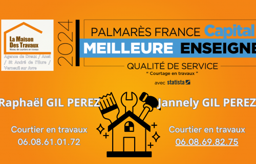 Contactez Jannely & Raphaël Gil Perez, courtiers à Dreux / Anet, pour vos travaux – qualité, prix juste, artisans fiables.