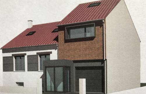 Conception 3D d'une extension de maison à Carvin : mariage brique rouge et style traditionnel.