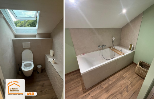 création salle de bain sous pente, rénovation combles partiels, modernisation grenier, aménagement étage sous toit, chambre sous combles