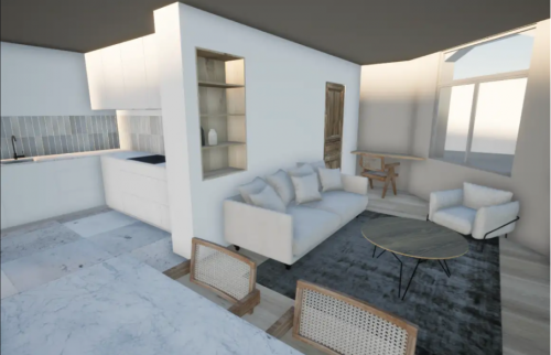 Vue 3D N°1 aménagement salon 