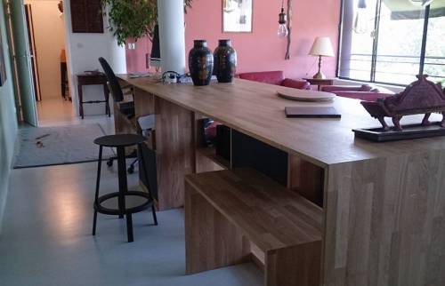 Meuble bar-bureau- en teck depuis la verrière espace cuisine - La Ciotat (13600) 