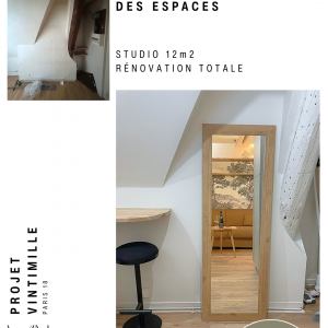 vue globale du studio rénové à Paris – aménagement intérieur signé Virginie Lebeau