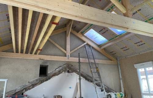surélévation ossature bois lors du chantier