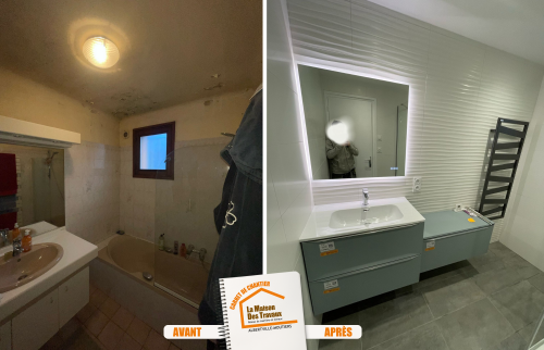 rénovation intérieure Savoie, salle de bains moderne Albertville, optimisation espace salle de bains, pose carrelage moderne, WC robinet intégré