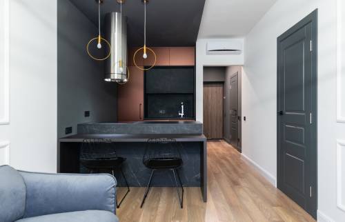 Pièce de vie avec la cuisine comme élément central - Paris