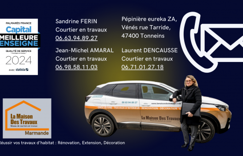 Projet de rénovation de cuisine à Marmande coordonné par Sandrine Férin, courtière en travaux La Maison Des Travaux, avec artisans sélectionnés et budget maîtrisé.