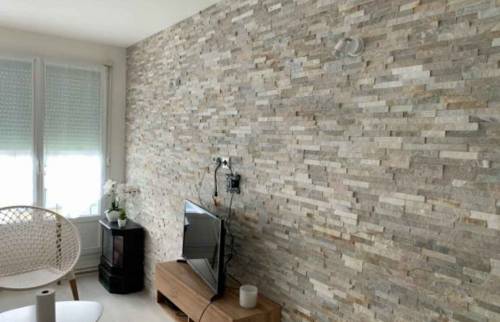 Rénovation Salon Briquette Parement Coloc La Maison des Travaux - Rouen