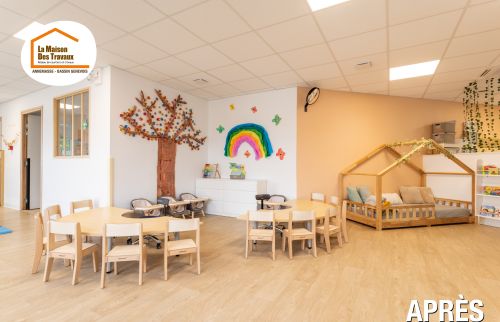  rénovation cuisine crèche Reignier, aménagement espaces enfants Reignier, rénovation sanitaire enfants Haute-Savoie, rénovation sécurisée crèche, rénovation porte sécurisée crèche