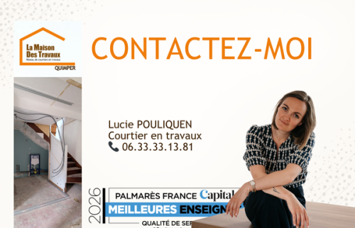 Lucie Pouliquen, courtière en travaux à Quimper pour La Maison Des Travaux, accompagne les projets de rénovation dans le Finistère Sud et à Loctudy.