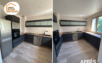 rénovation complète cuisine Ville-en-Sallaz, aménagement cuisine lumineuse, installation cuisine moderne, coordination travaux Annemasse, artisan rénovation cuisine