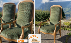 Rénovation sur-mesure fauteuil Voltaire Savoie, Artisan spécialiste aérogommage bois Aigueblanche, Rénovation et modernisation cuisine Savoie, Tapissier fauteuil ancien Savoie 73260, Artisans rénovation mobilier ancien Aigueblanche