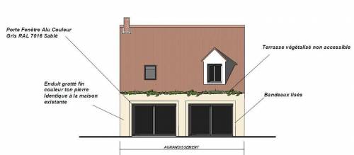 Plan vue de face Construction d'une extension de maison - Ozoir-la-Ferrière 77330