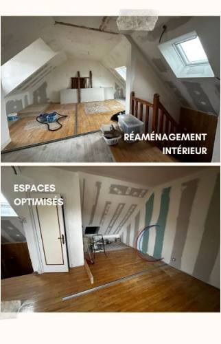 Rénovation intérieure avec création de volumes en combles, isolation et cloisons en placo.