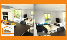 Cuisine moderne avec îlot et espace salle à manger lumineux entre Venelles et Le Puy-Sainte-Réparade, rénovation signée Laurent Nemer.